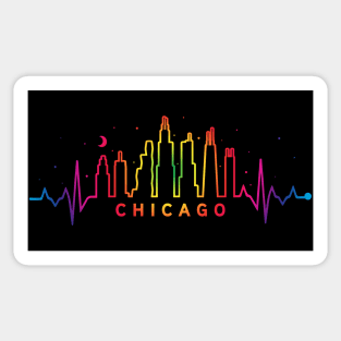 Chicago Pride City Skyline EKG Heartbeat Rainbow Night Sticker